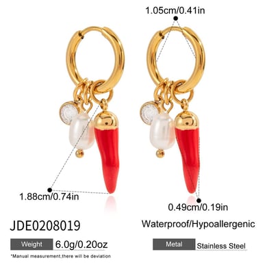 1 paio di orecchini pendenti da donna in acciaio inossidabile color oro con peperoncino rosso classico h5 Immagine2