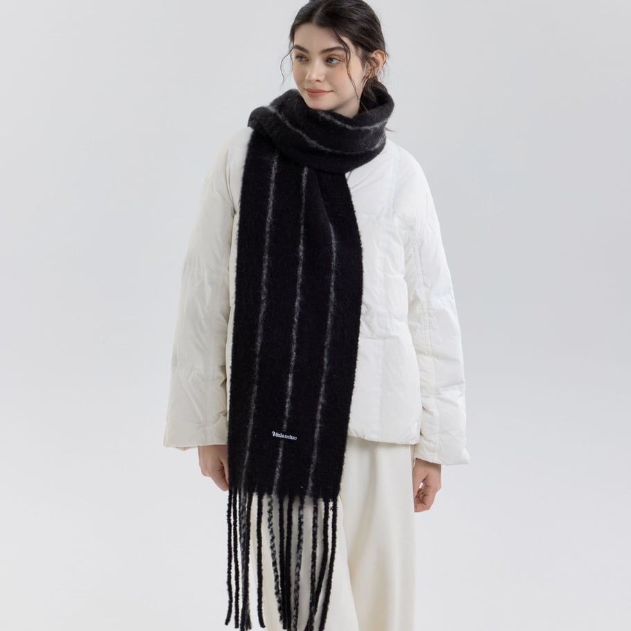 1 Stück Winterschal aus Wolle und Polyester mit Quaste und Farbblockdesign