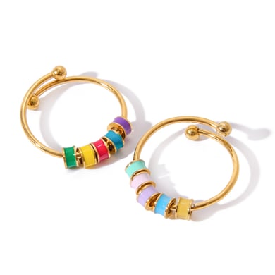1 Piece Whimsical Colorful Beads Stainless Steel Gold Color Statement Rings h5 Picture6
