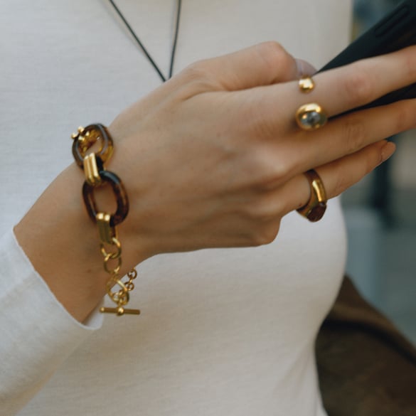 Braccialetti a catena da donna in acciaio inossidabile e acrilico con sfumatura di colore classico, 1 pezzo 2
