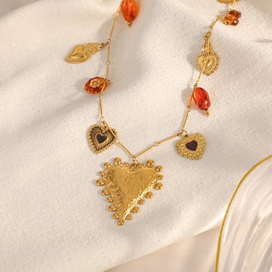 Collier avec pendentif en forme de cœur et de fleur en acier inoxydable pour femme, 1 pièce h5 Image3