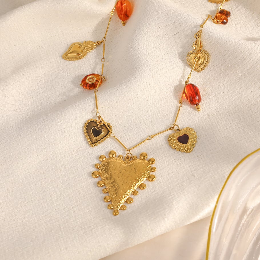 Collier avec pendentif en forme de cœur et de fleur en acier inoxydable pour femme, 1 pièce h5Image3