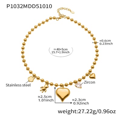 Collier avec pendentif en forme de cœur romantique en acier inoxydable couleur or pour femme, 1 pièce h5 Image2