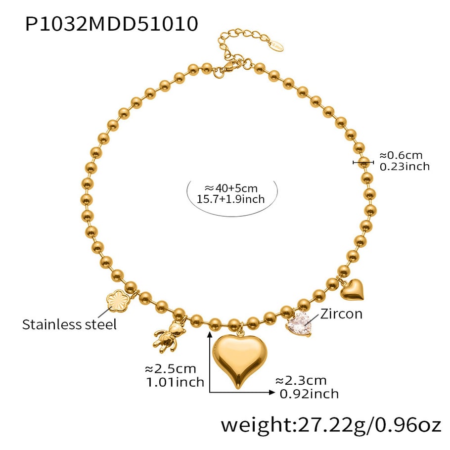 Collier avec pendentif en forme de cœur romantique en acier inoxydable couleur or pour femme, 1 pièce h5Image2
