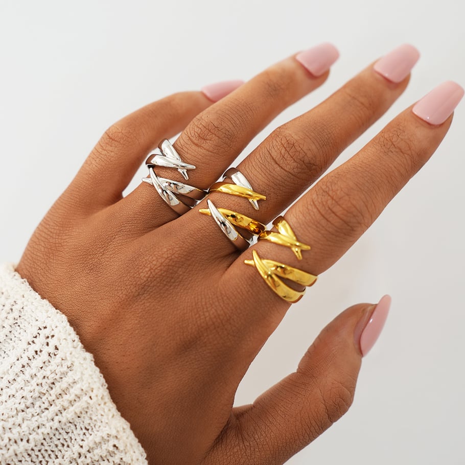 1 Piece Simple Geometric Lines Stainless Steel Gold Color Women's Statement Rings h5Picture6