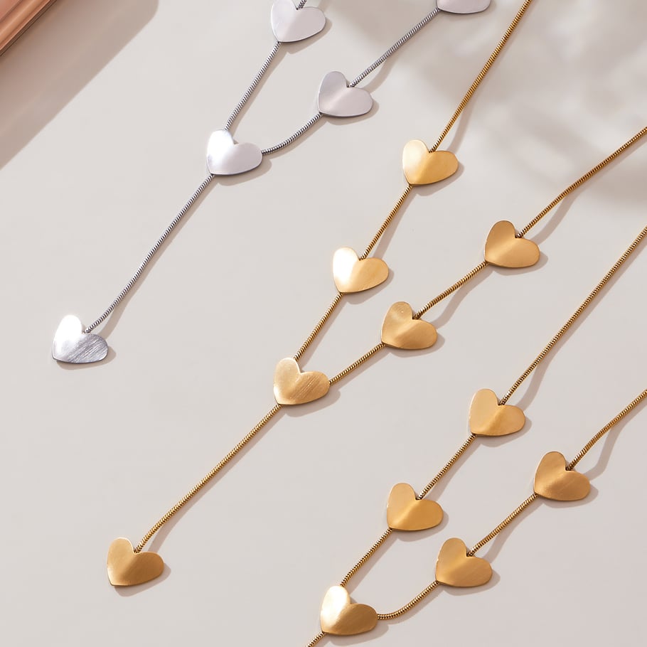 Collier pendentif minimaliste en acier inoxydable couleur or pour femme, 1 pièce, motif cœur h5Image3