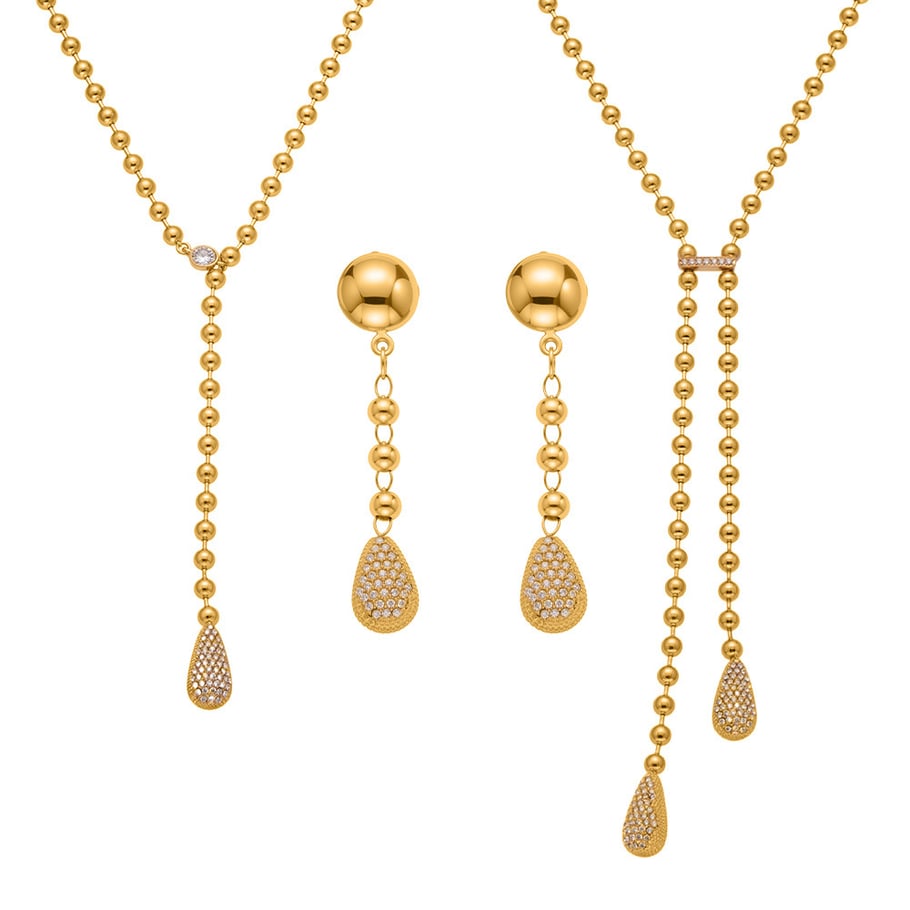 Parures de bijoux luxueuses pour femmes en acier inoxydable couleur or et zircone h5Image6