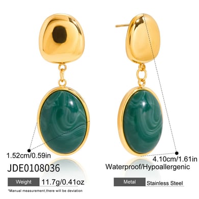 1 paar retro groene cirkelvormige oorbellen van roestvrij staal met gouden acryl voor dames h5 Afbeelding2
