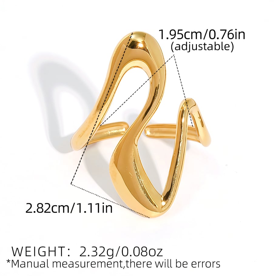 1 Piece  Simple Irregular Shape Stainless Steel  Gold Color Women's Statement Rings Picture2