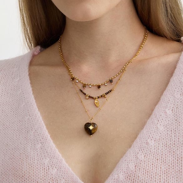 1 Stück Klassische Herz Edelstahl Gold Farbe Naturstein Damen Anhänger Halsketten