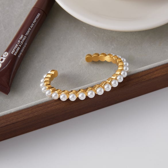 1 Piece Classic Beads Stainless Steel Gold Color Women's Bangles