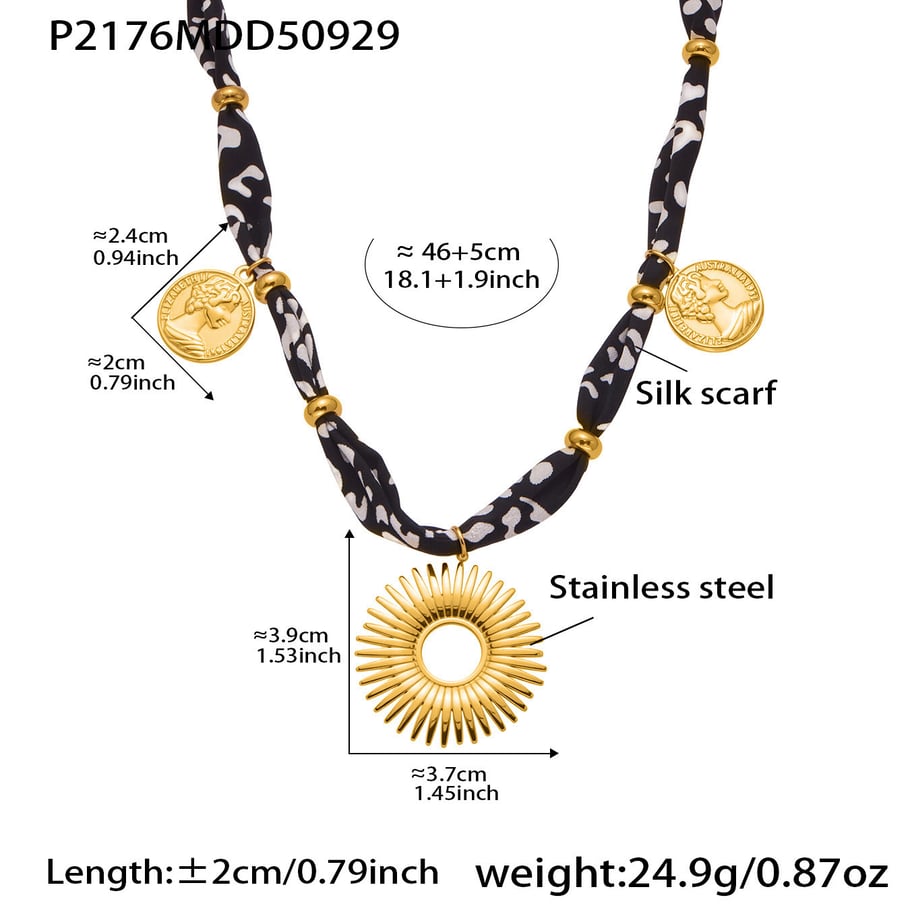 Collar con colgante de acero inoxidable dorado con forma circular de diseño para mujer de 1 pieza