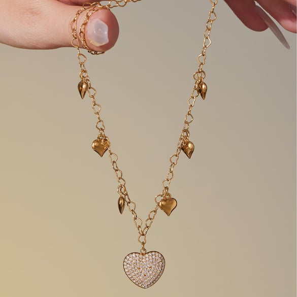 Collana con ciondolo da donna in acciaio inossidabile con zirconi completamente gioiello e cuore abbagliante, 1 pezzo 2