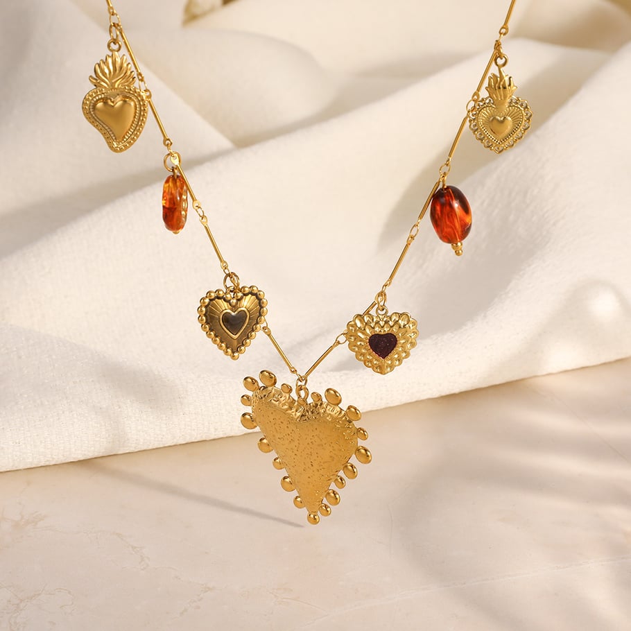 Collier avec pendentif en forme de cœur et de fleur en acier inoxydable pour femme, 1 pièce h5Image2