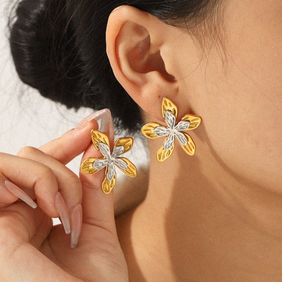 1 Paar Ohrstecker aus Edelstahl mit Blumenherzen und verschiedenen Farben h5Bild4