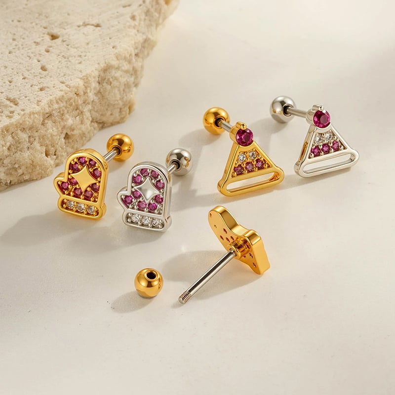 1 stuk kerst koperen gouden zirkoon piercing oorbellen voor dames h5Afbeelding5