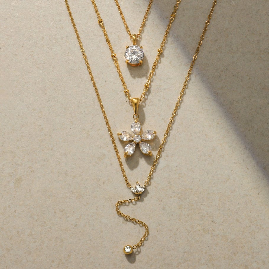 1 Stück anspruchsvolle Blume Edelstahl Gold Farbe Zirkon Damen Anhänger Halsketten h5Bild3