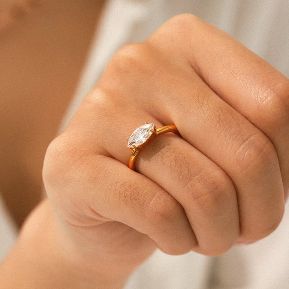 1 Piece Stainless Steel Gold Color Zircon Gemstone Ring 2