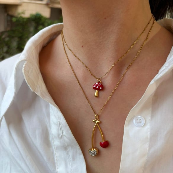 1 Piece Enamel Cherry Pendant Necklace 2