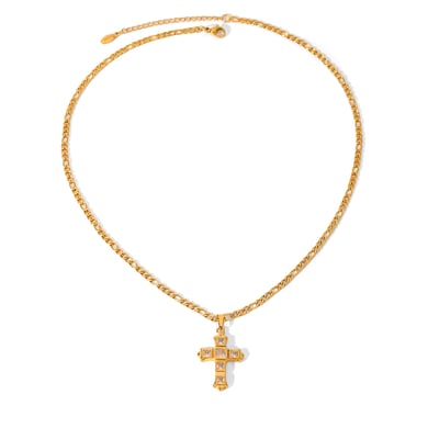 1 stuk kruis roestvrij staal goudkleurige zirkoon hanger ketting h5 