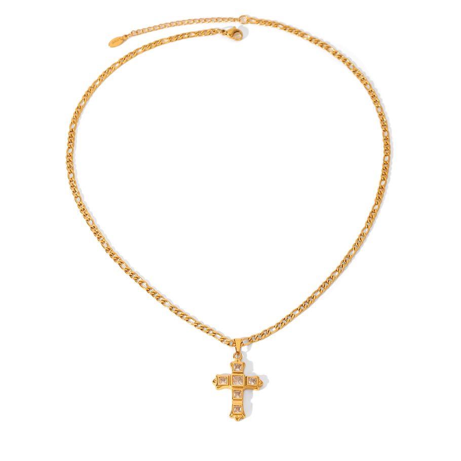 1 stuk kruis roestvrij staal goudkleurige zirkoon hanger ketting 