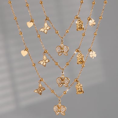 Collier avec pendentif Phalaenopsis en acier inoxydable couleur or pour femme, 1 pièce h5 Image3