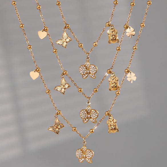 1 collar con colgante de Phalaenopsis de acero inoxidable color dorado para mujer