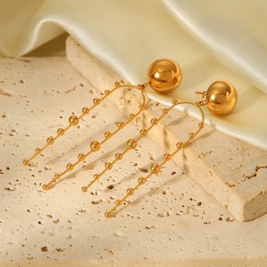 1 paio di orecchini pendenti in acciaio inossidabile color oro con nappa h5 Immagine4