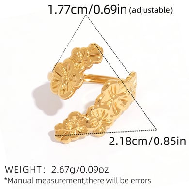 1 stuk eenvoudige retro bloem roestvrij staal goudkleurige dames statement ringen h5 Afbeelding2