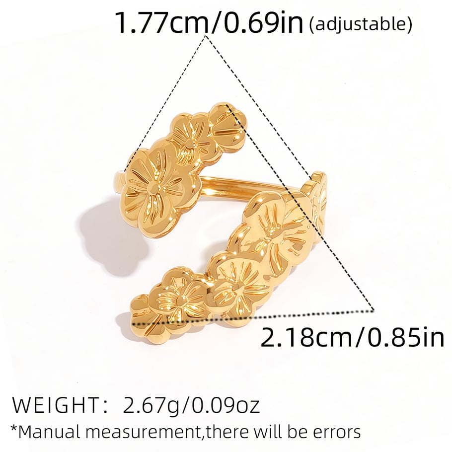 1 Piece Simple Retro Flower Stainless Steel Gold Color Women's Statement Rings h5Picture2