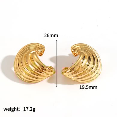 1 paio di orecchini a bottone in acciaio inossidabile color oro a forma di C h5 