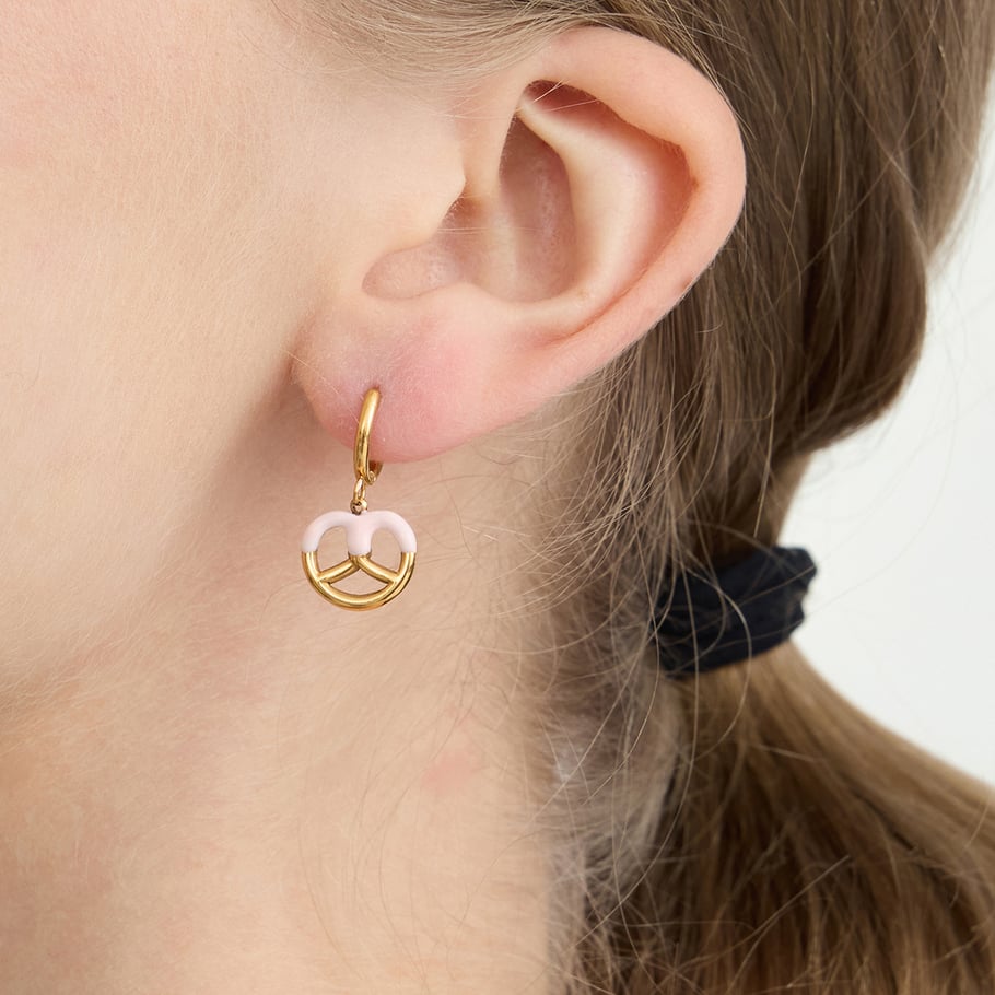 1 paio di orecchini pendenti da donna in acciaio inossidabile color oro a forma di pane delicato Immagine6