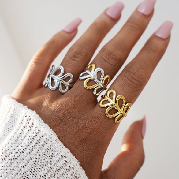 1 Piece Simple  Flower Stainless Steel   Gold Color  Women's Statement Rings 2