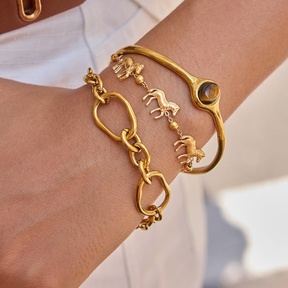 1 Piece Luxurious Zebra Stainless Steel Gold Color Women's Charm Bracelets