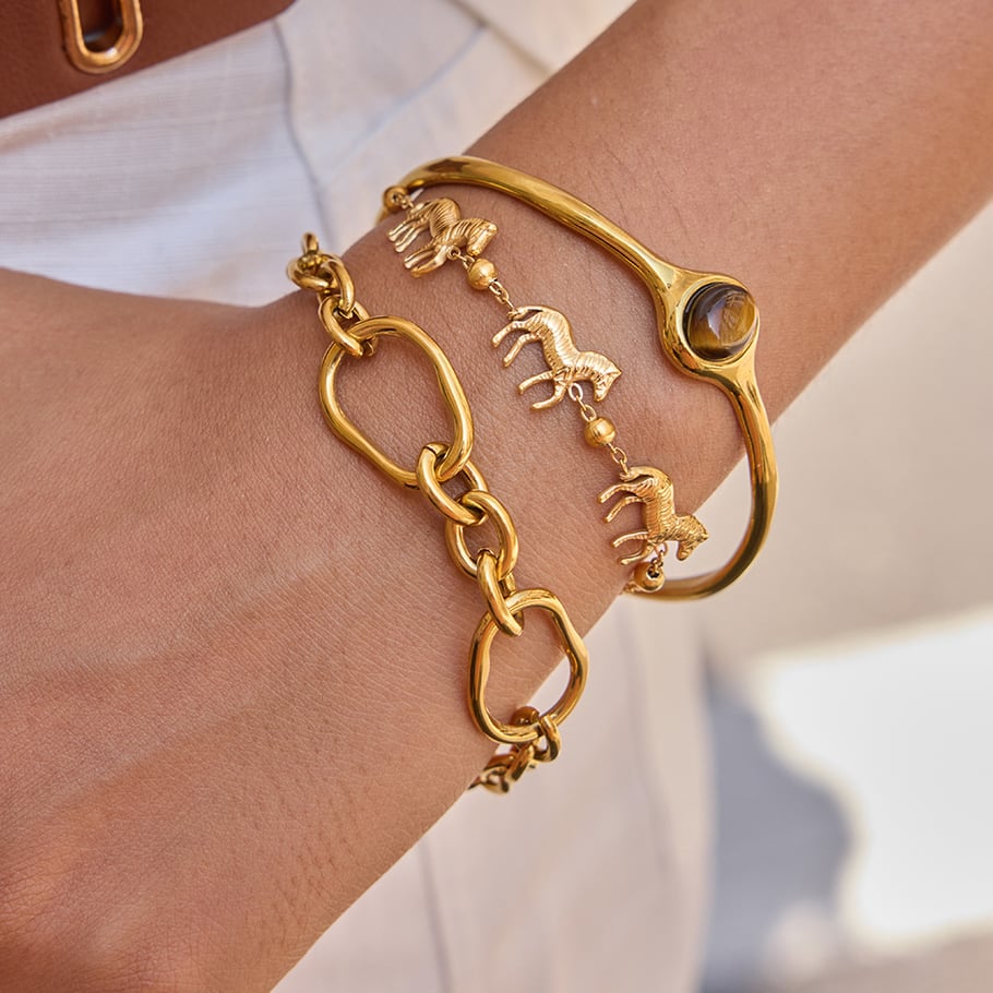1 Stück luxuriöse Zebra-Charm-Armbänder aus Edelstahl in Goldfarbe für Damen h5Bild3