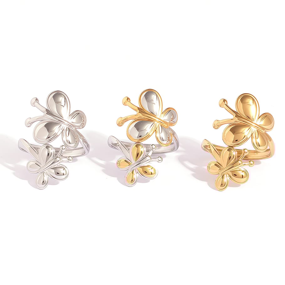 1 Piece Natural Butterfly Stainless Steel Gold Color Women's Statement Rings h5Picture6