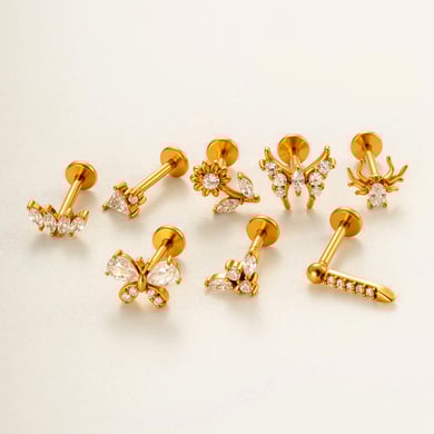 1 stuk bloem vlinder roestvrij staal goudkleurige zirkonia dames piercing oorbellen h5 Afbeelding5