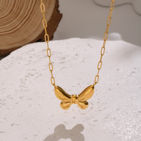 1 stuk vlinder roestvrijstalen goudkleurige hangerketting 2