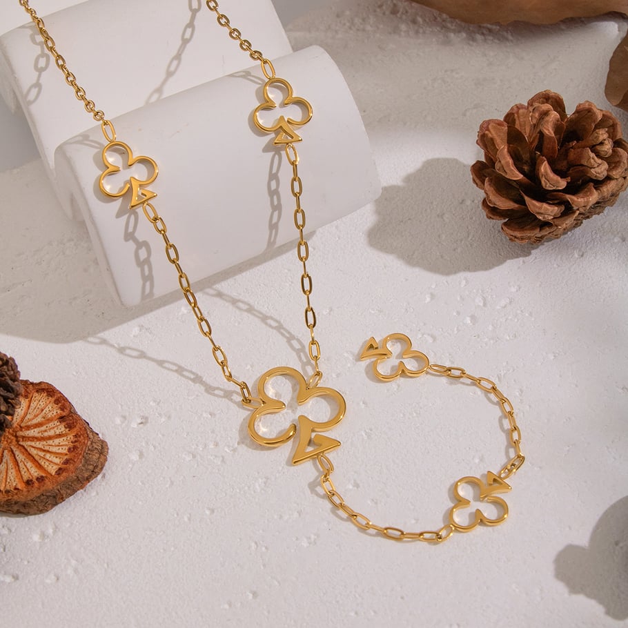 Collar con colgante de flor de acero inoxidable color dorado de 1 pieza h5Imagen3