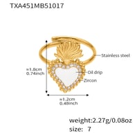 TXA451-Bague Cœur Couronne Blanche-Taille 7 Image9