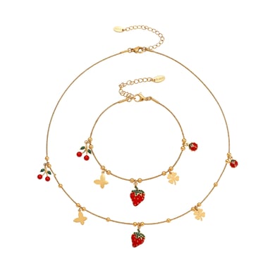 Parures de bijoux pour femmes en acier inoxydable couleur or et zircone, motif fraise vive h5 Image6