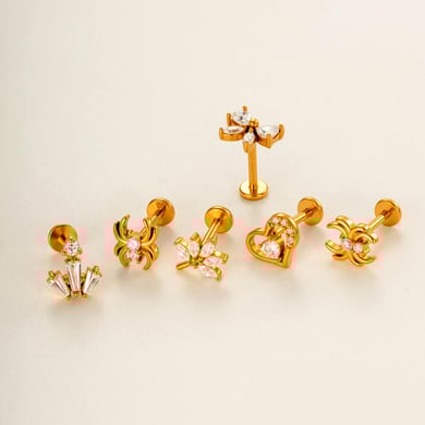 1 stuk delicate hart strik knoop slang roestvrij staal goudkleurige zirkoon vrouwen piercing oorbellen h5 Afbeelding5
