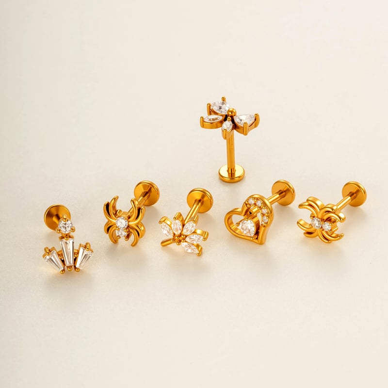 1 stuk delicate hart strik knoop slang roestvrij staal goudkleurige zirkoon vrouwen piercing oorbellen h5Afbeelding5
