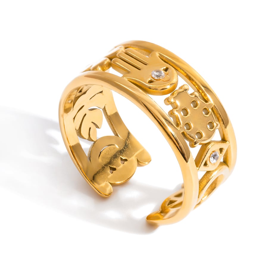 1 Stück luxuriöse Statement-Ringe aus Edelstahl mit Teufelsauge in Goldfarbe