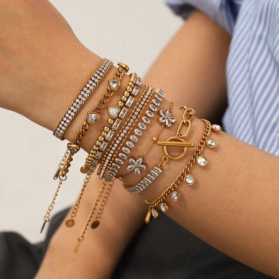 1 stuk luxe serie roestvrijstalen armband met gouden zirkonia h5Afbeelding3