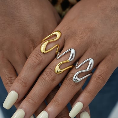 1 Piece  Simple Irregular Shape Stainless Steel  Gold Color Women's Statement Rings h5 Picture5