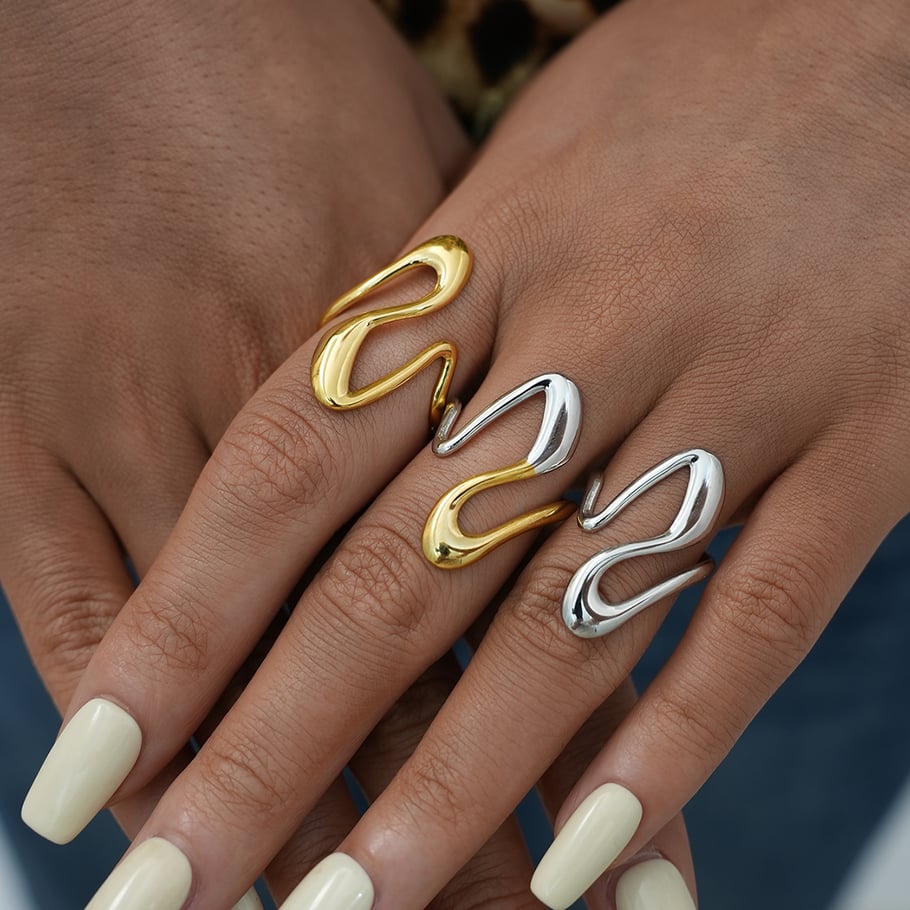 1 Piece  Simple Irregular Shape Stainless Steel  Gold Color Women's Statement Rings Picture5