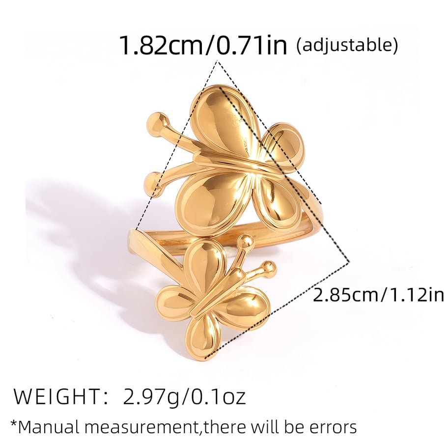 1 Piece Natural Butterfly Stainless Steel Gold Color Women's Statement Rings h5Picture2