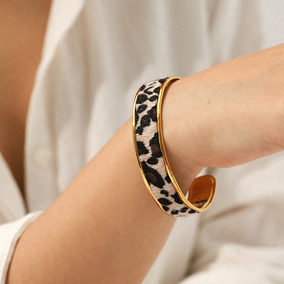 Bracelet jonc léopard en acier inoxydable couleur or, 1 pièce 2