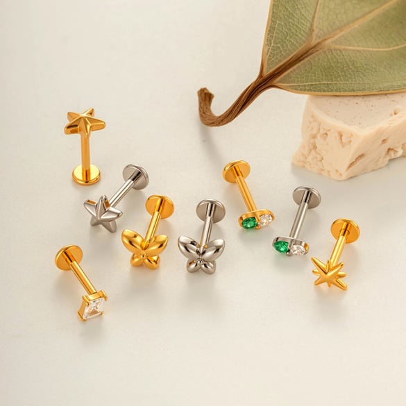 1 Piece Minimalist Star Rectangle Titanium Alloy Gold Color  Zircon Women's Piercing Earrings 2